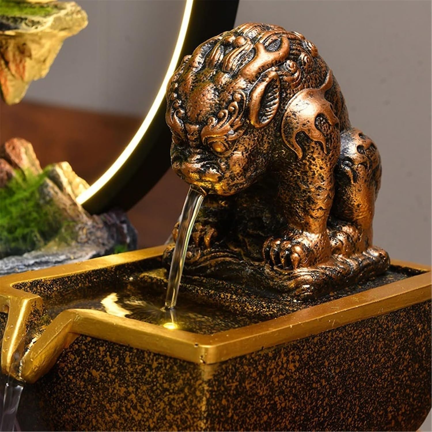Indoor Fountain Living Tabletop Water Fountain, Resin Meditation,Desktop for Home Office Decor(Large)