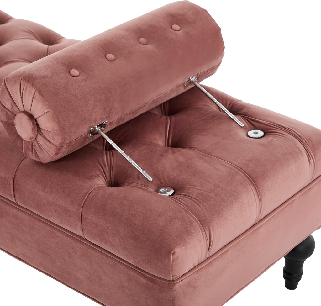 Christopher Knight Home Emmie Modern Velvet Ottoman Bench with Detachable Pillow, Wooden Bedroom End of Bed Bench, Upholstered Entryway Ottoman Foot Rest, Living Room Sofa Extra Seat, Reddish Pink