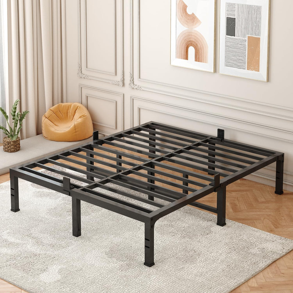 FUIOBYVV Queen Bed Frame, 14 Inch Heavy Duty Metal Platform Bed Frame Queen Size Support Up to 3500 lbs, No Box Spring Needed,Headboard Holes,Steel Slat Support,Noise Free,Easy Assembly