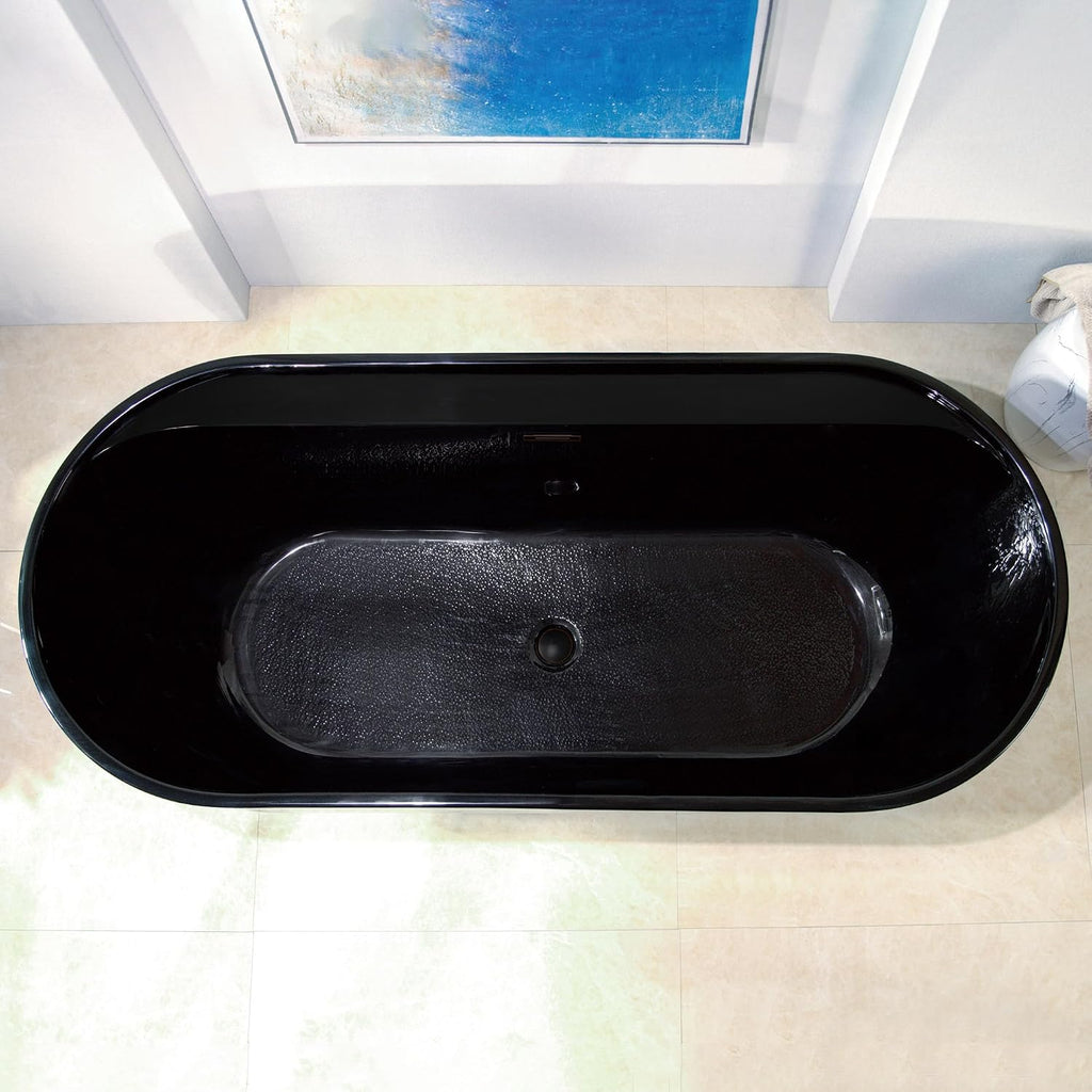 WOODBRIDGE 72' L x 35-3/8' W Freestanding Contemporary Acrylic Soaking Bathtub in Glossy Black Inside and Outside with Oil-Rubbed Bronze Drain & Overflow,B8859-ORB