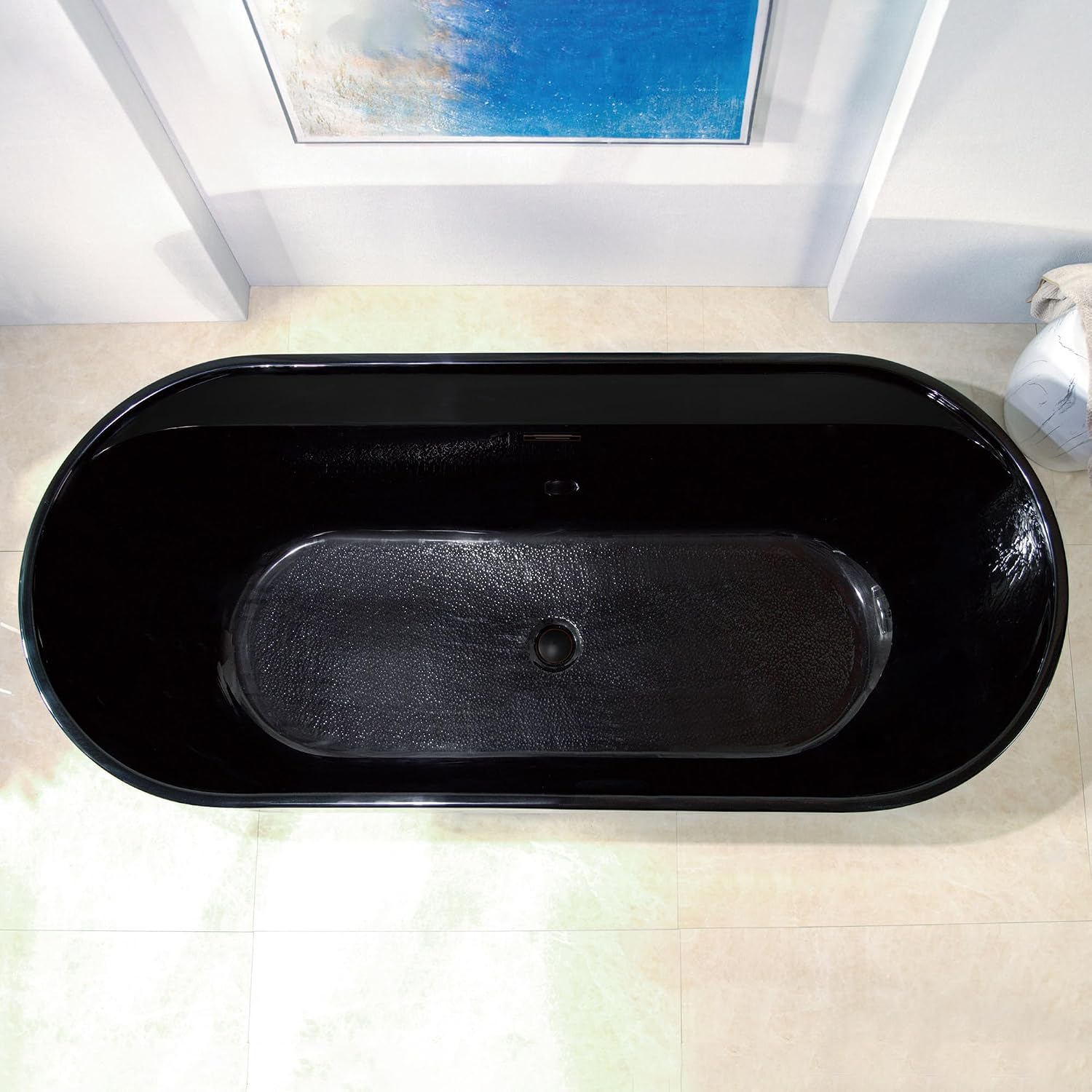 WOODBRIDGE 72' L x 35-3/8' W Freestanding Contemporary Acrylic Soaking Bathtub in Glossy Black Inside and Outside with Oil-Rubbed Bronze Drain & Overflow,B8859-ORB