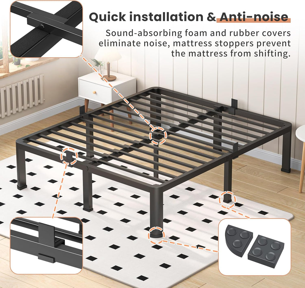 VIPSHOW 12 Inch King Heavy Duty 3500 lbs Bed Frame with Round-Corner Legs & Anti-Squeak Design – Quick Assembly Metal Platform, No Box Spring Needed