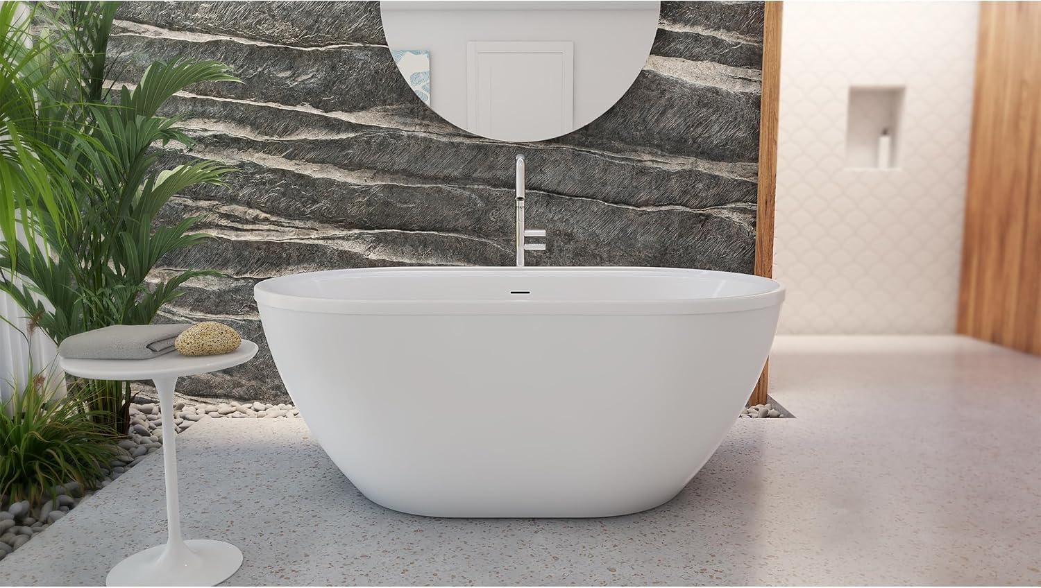 DreamLine Essence 65 3/8 inch L x 36 1/4 inch W x 23 5/8 inch H Freestanding Acrylic Bathtub with Brushed Brass Drain