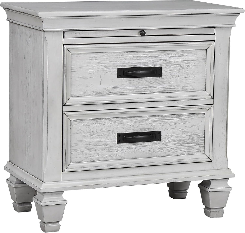 Coaster Home Furnishings Franco Farmhouse 4-Piece Bedroom Set Eastern King Size Panel Bed Frame 57-inch Headboard Distressed White 205331KE-S4