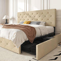 HOOMIC King Platform Storage Bed Frame with 4 Drawers & Adjustable Headboard, Wooden Slats, No Box Spring Needed,Diamond Stitched Button Tufted Design,Beige