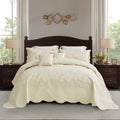 Oversized King Bedspread, Paisley Pattern Design, Lightweight Bedding Cover, Reversible, 5 Piece, 100% Microfiber, Ivory Yellow
