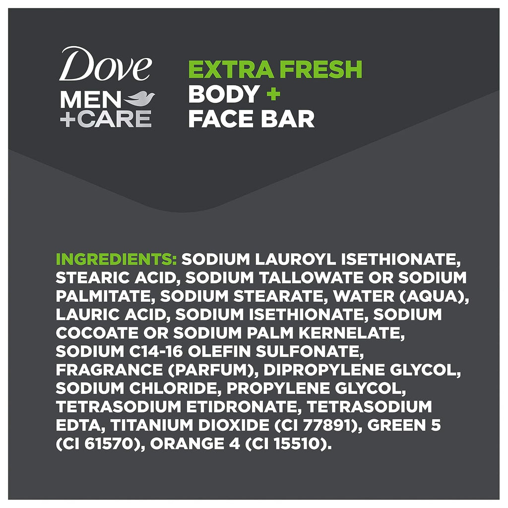 DOVE MEN + CARE 3 in 1 Bar Cleanser for Body, Face, and Shaving Extra Fresh Body and Facial Cleanser More Moisturizing Than Bar Soap to Clean and Hydrate Skin 3.75 Ounce (Pack of 72)