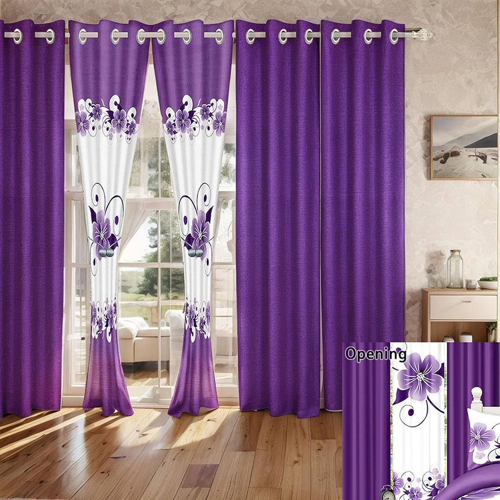 XinYunKeJiShop Reylox 9-Piece Cal King Comforter Set with Curtains | Purple Floral | Microfiber RV & Elegant Living