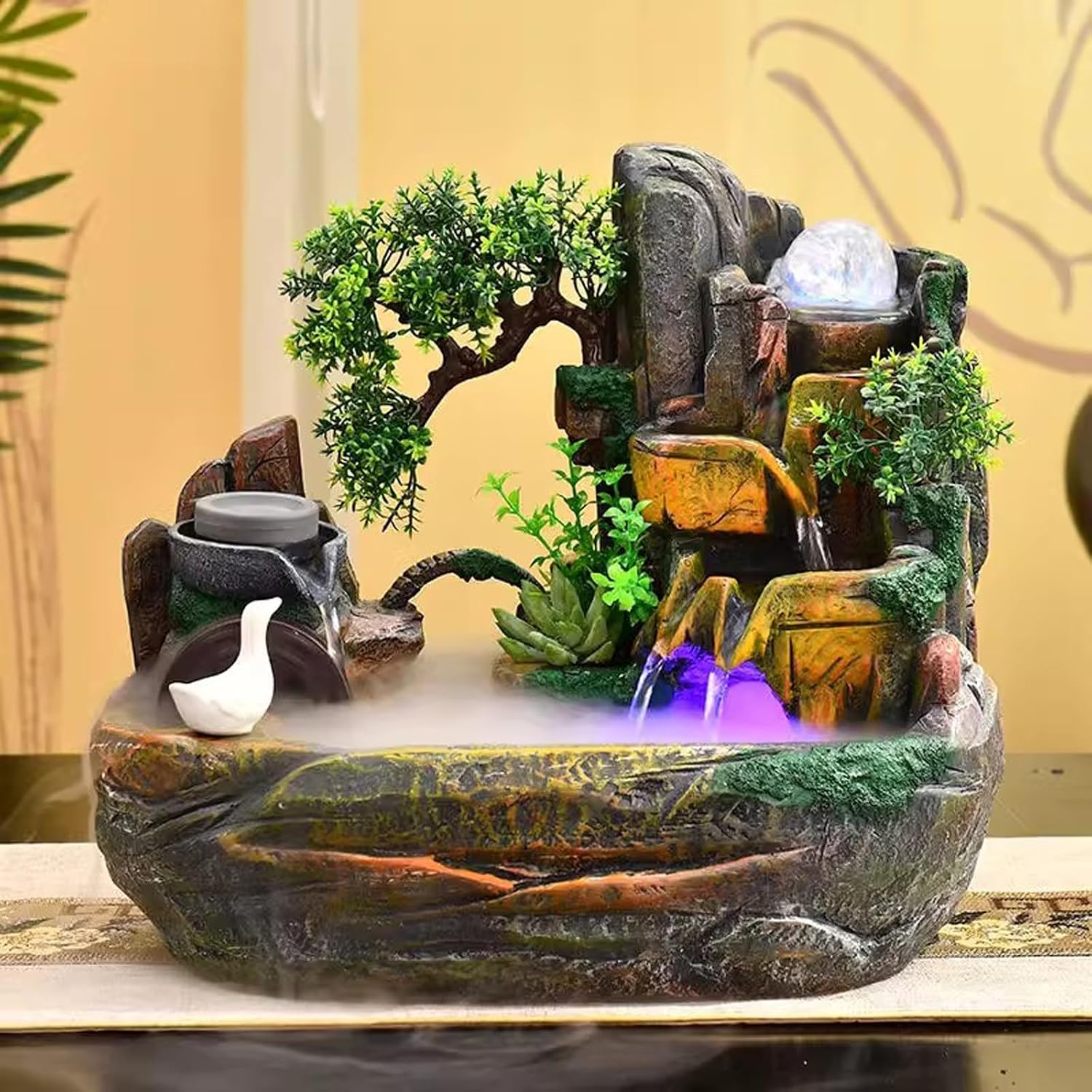 Tabletop Fountain Living Room Fish Tank, Home Rockery, Fountain, and Water Dispenser Decoration, Zhaocai Landscape, Office Desktop Decoration Desktop Fountain (Size : M)