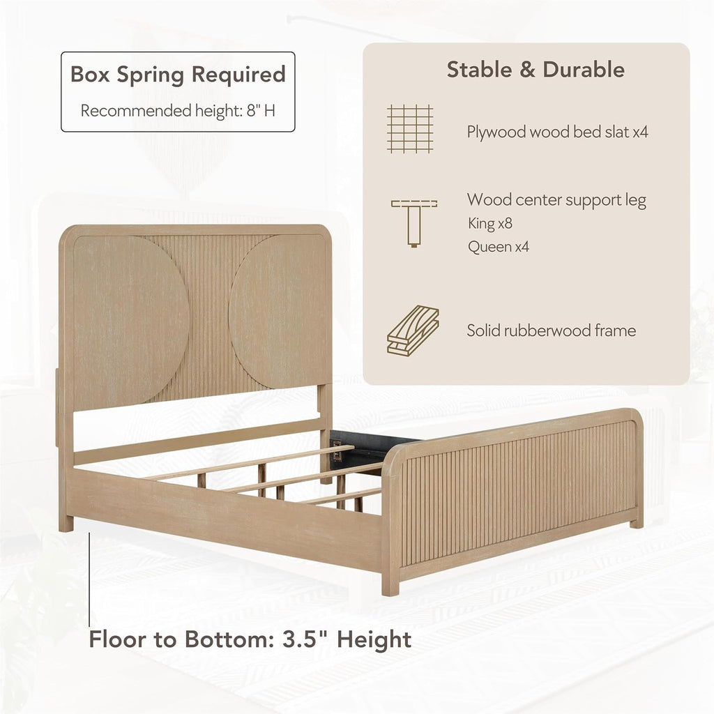Furniture of America Tissen Modern Solid Wood 5-Piece King Bedroom Set with USB Ports, Reeded Panels, Curved Edges and Beveled Mirror, Box Spring Needed, Natural