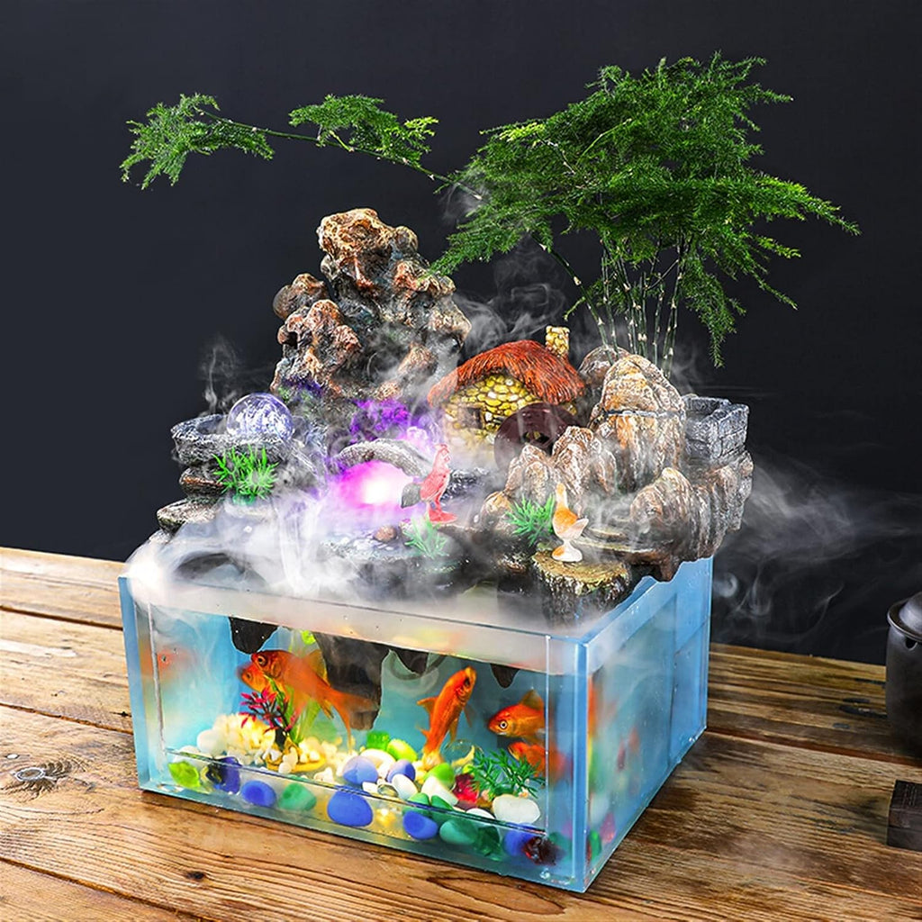 Indoor Waterfall Fountain Desktop Fountain Waterfall Desktop Humidifier with Rockery Aquariums Feng Shui Wheel Tabletop Fountain Home Office Decoration Tabletop Fountains