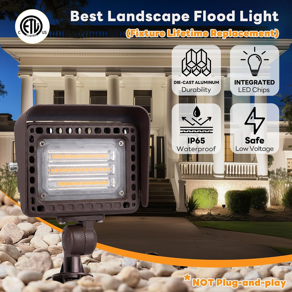 Gardenreet Low Voltage Landscape Flood Lights, 20W 12V LED Hardwired Light Outdoor, Wall Wash Uplighting for Tree House Garden Yard, Angle Adjustable IP65 Waterproof Aluminum 2 Pack
