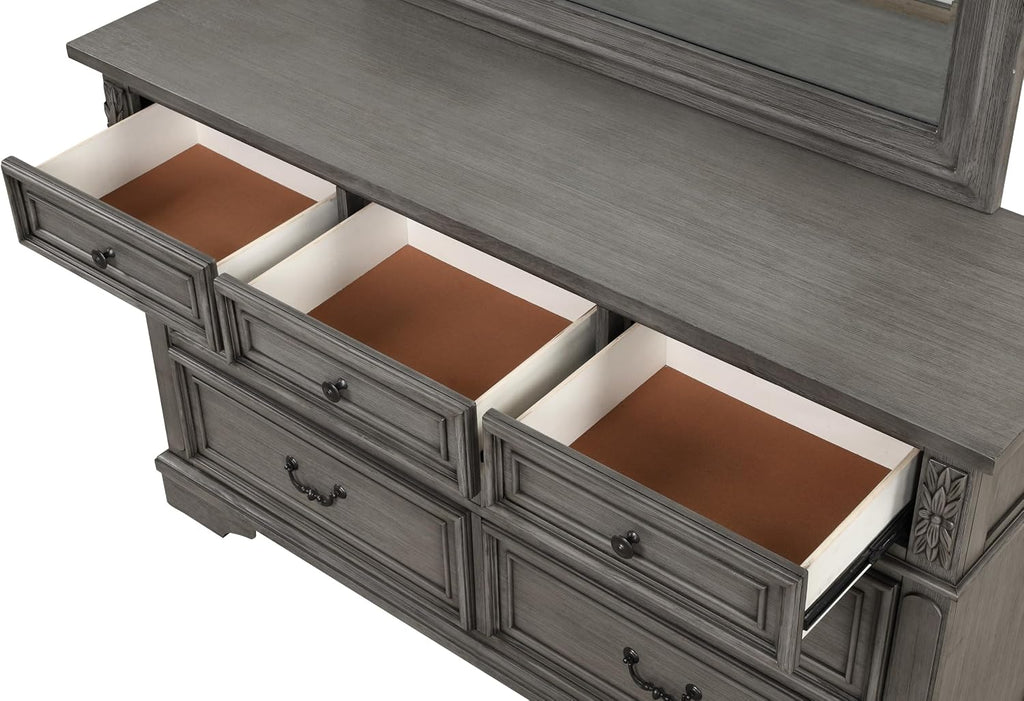 Traditional Style King 4 Pc Bedroom Set Made with Wood in Rustic Gray