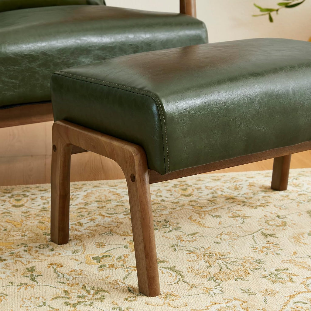 Glitzhome Foot Stool Ottoman Set of 2, Modern Leatherette Sofa Stool Vanity Chair with Rubber Wood Frame, Footrest Ottoman Bench for Living Room, Entryway, Hunter Green