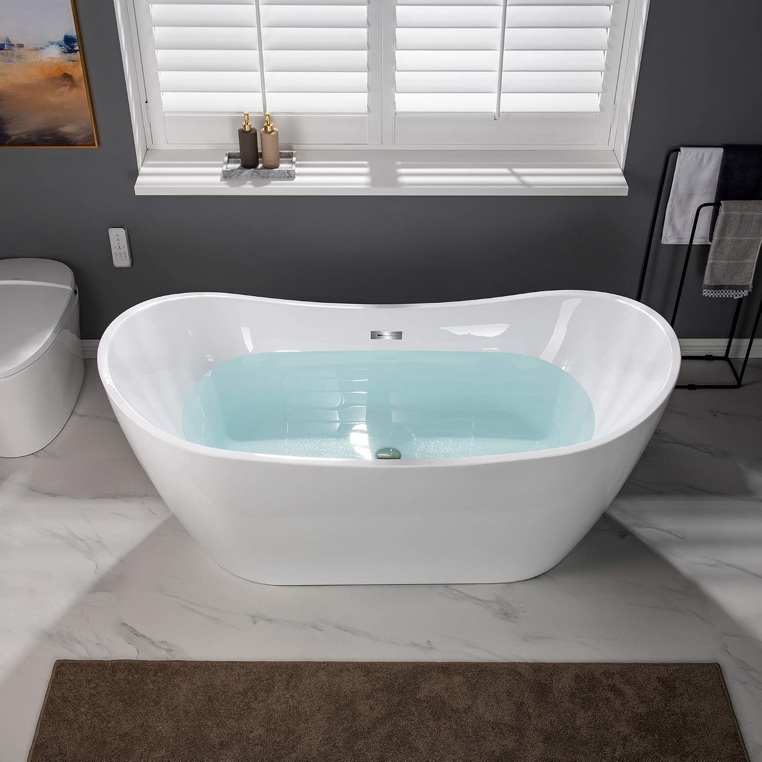 WOODBRIDGE 67' Acrylic Freestanding Bathtub Contemporary Soaking White Tub with Chrome Overflow and Drain,B0010-C