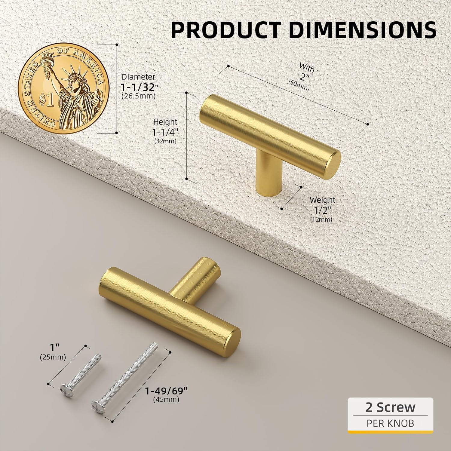 goldenwarm 200 Pack Gold Cabinet Knobs Brushed Brass Cabinet Knobs Gold Dresser Hardware Single Hole Pull Handles for Kitchen Cupboard Doors Closet Hardware 2in Overall Length
