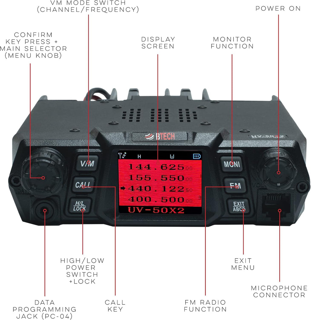 BTECH UV-50X2 (Second Gen.) Mobile 50 Watt Dual Band Base, Mobile Radio: VHF, UHF Amateur (Ham)
