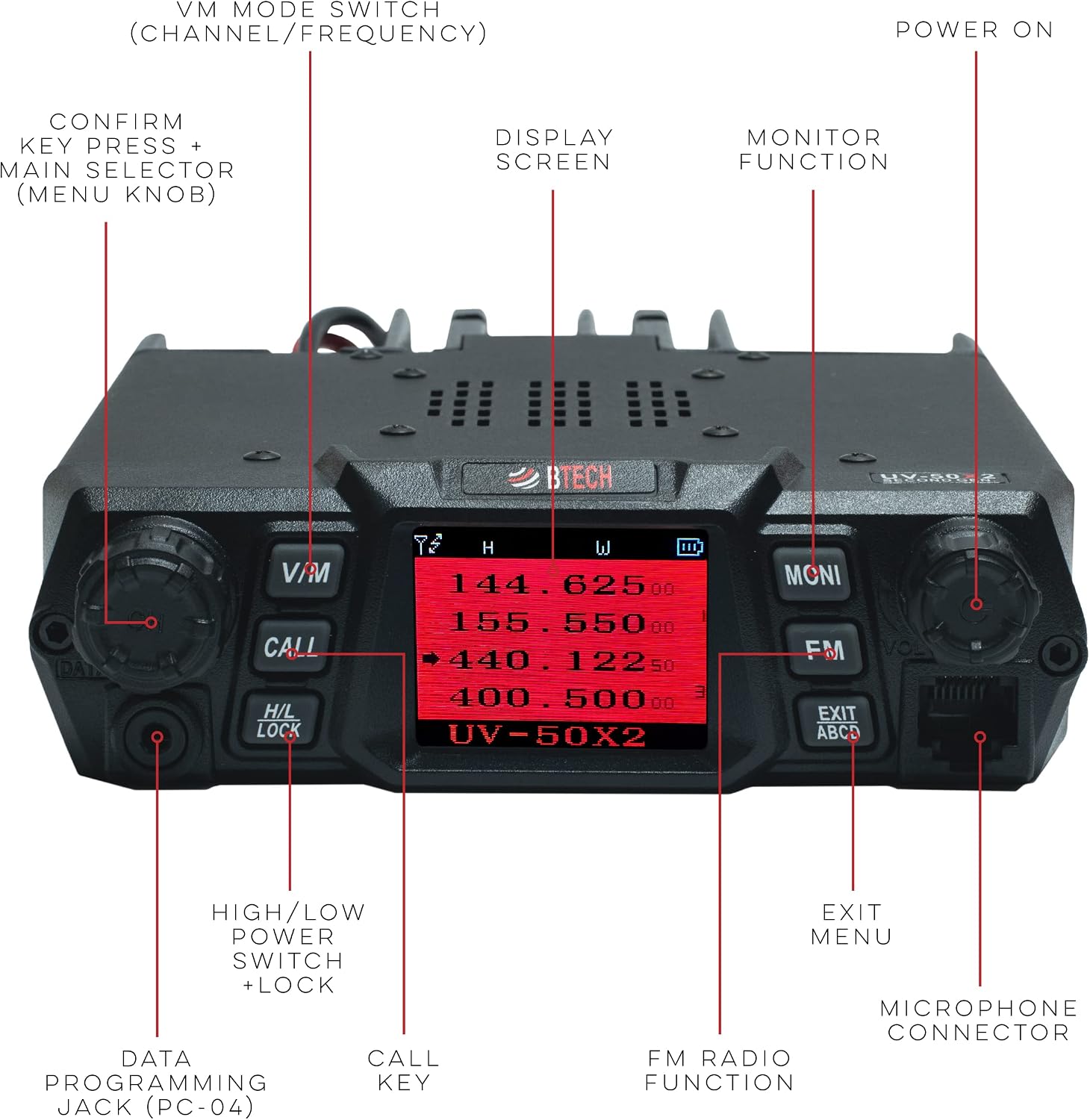 BTECH UV-50X2 (Second Gen.) Mobile 50 Watt Dual Band Base, Mobile Radio: VHF, UHF Amateur (Ham)
