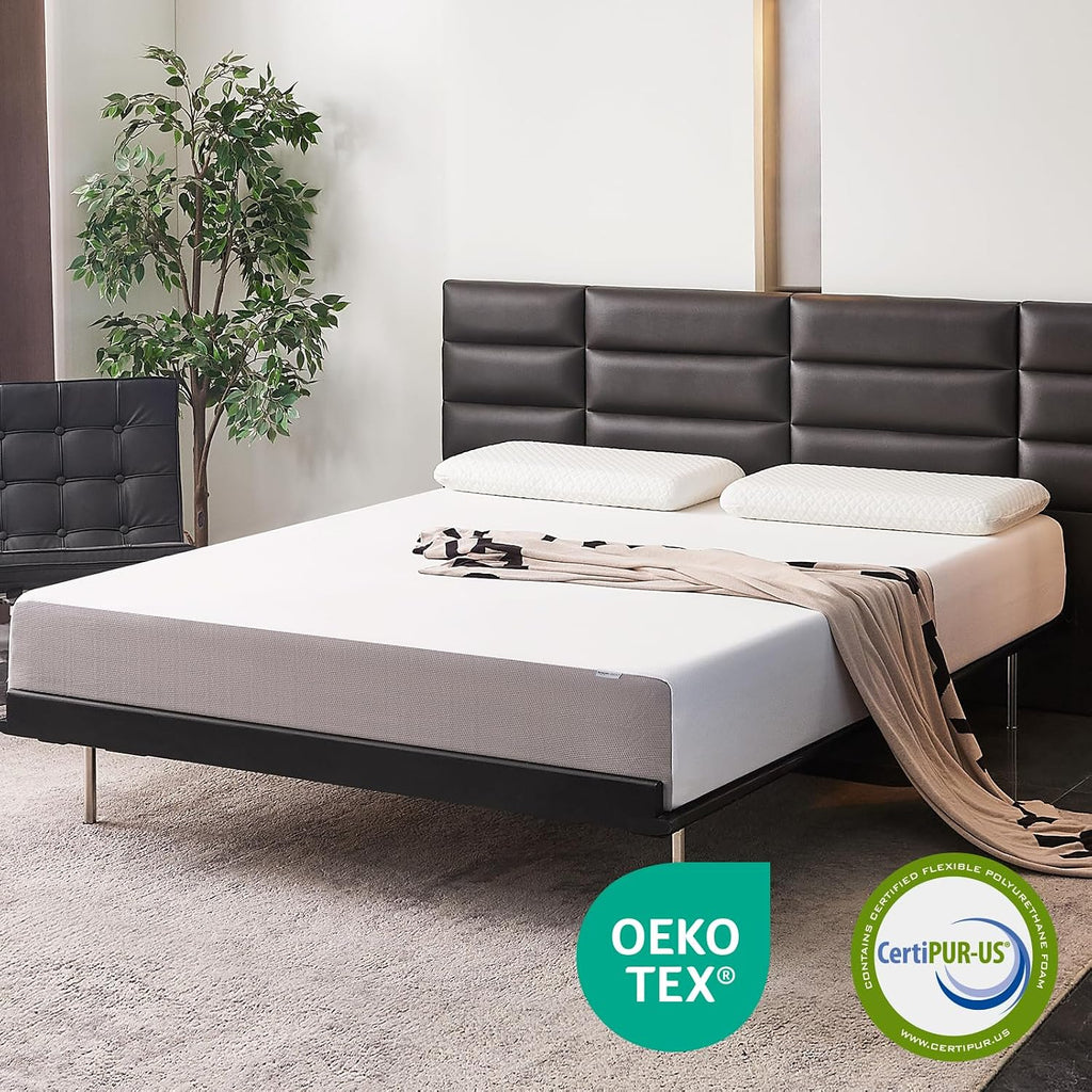 Amazon Basics Breathable Gel Memory Foam Mattress, Medium Firm, 10 Inch, King, White/Grey
