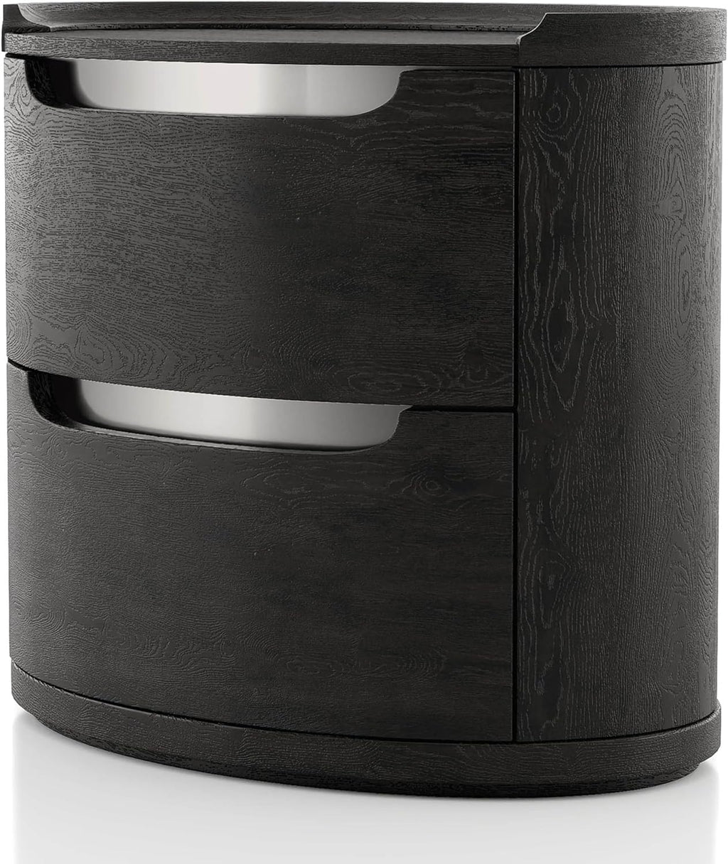 Furniture of America Teada Modern Solid Wood 5-Piece Bedroom Set with Padded Curved Headboard, Oval Nightstand, Felt-Lined Top and UV-Stained Lower Drawers, Box Spring Needed, King, Black