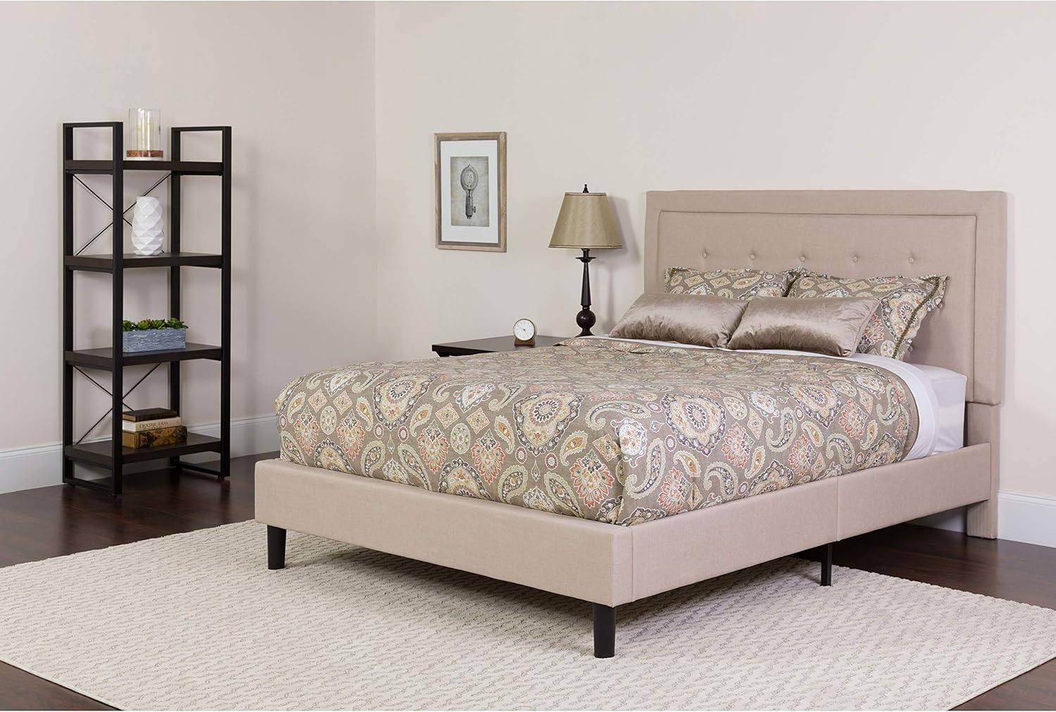 Flash Furniture Roxbury Full Size Tufted Upholstered Platform Bed in Beige Fabric