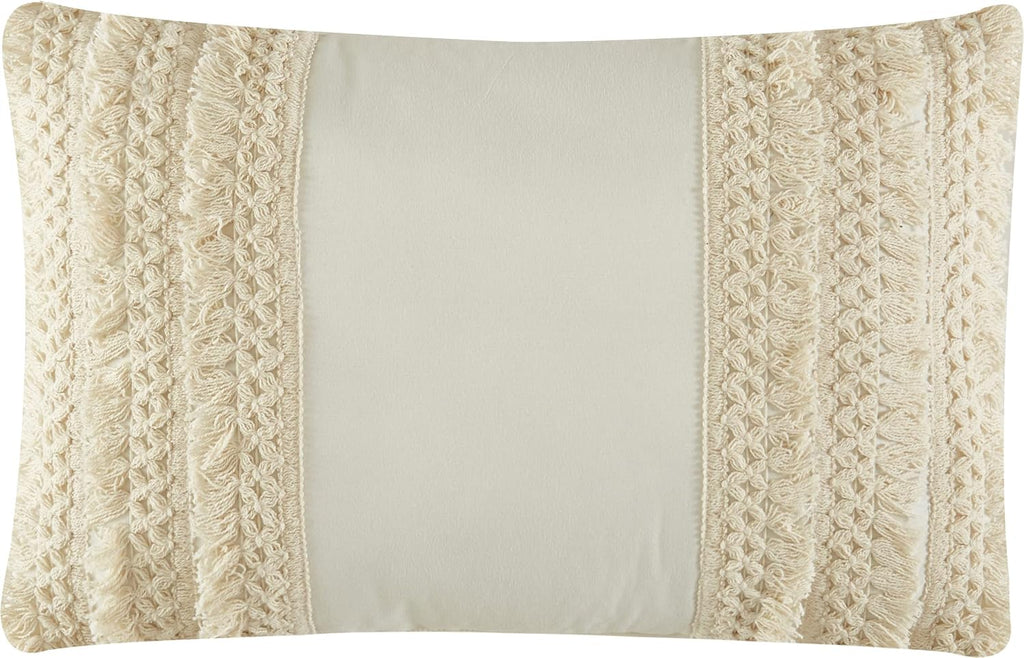 Stratford Park Beige/Ivory Boho Geometric King Size Comforter Set, 7 Piece, Print & Terry Embroidery Ultra Soft, Premium Microfiber, Home Decor