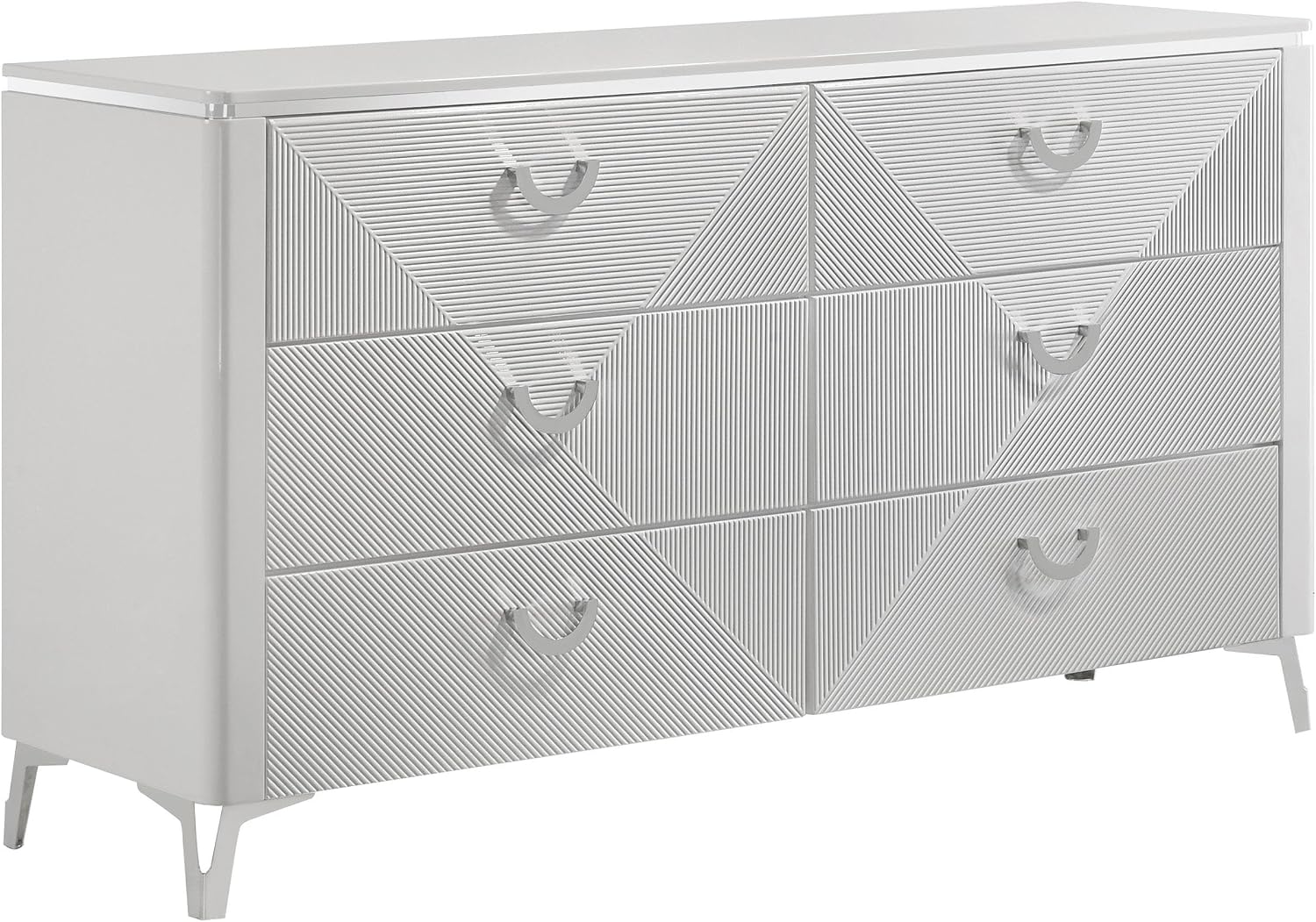 Coaster Home Furnishings - Cassia - Wood - 5-Piece Bedroom Set with Chevron-Tufted Headboard, LED Trim and Contemporary Design - Bedroom - Eastern King Size - White High Gloss - 215791KE-S5