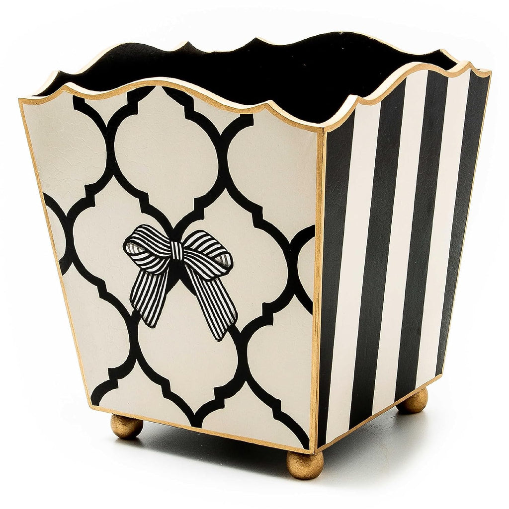 MACKENZIE-CHILDS Wood Waste Bin, Decorative Wastebasket for Bedroom and Bathroom Trash or Storage, Pretty as a Bow