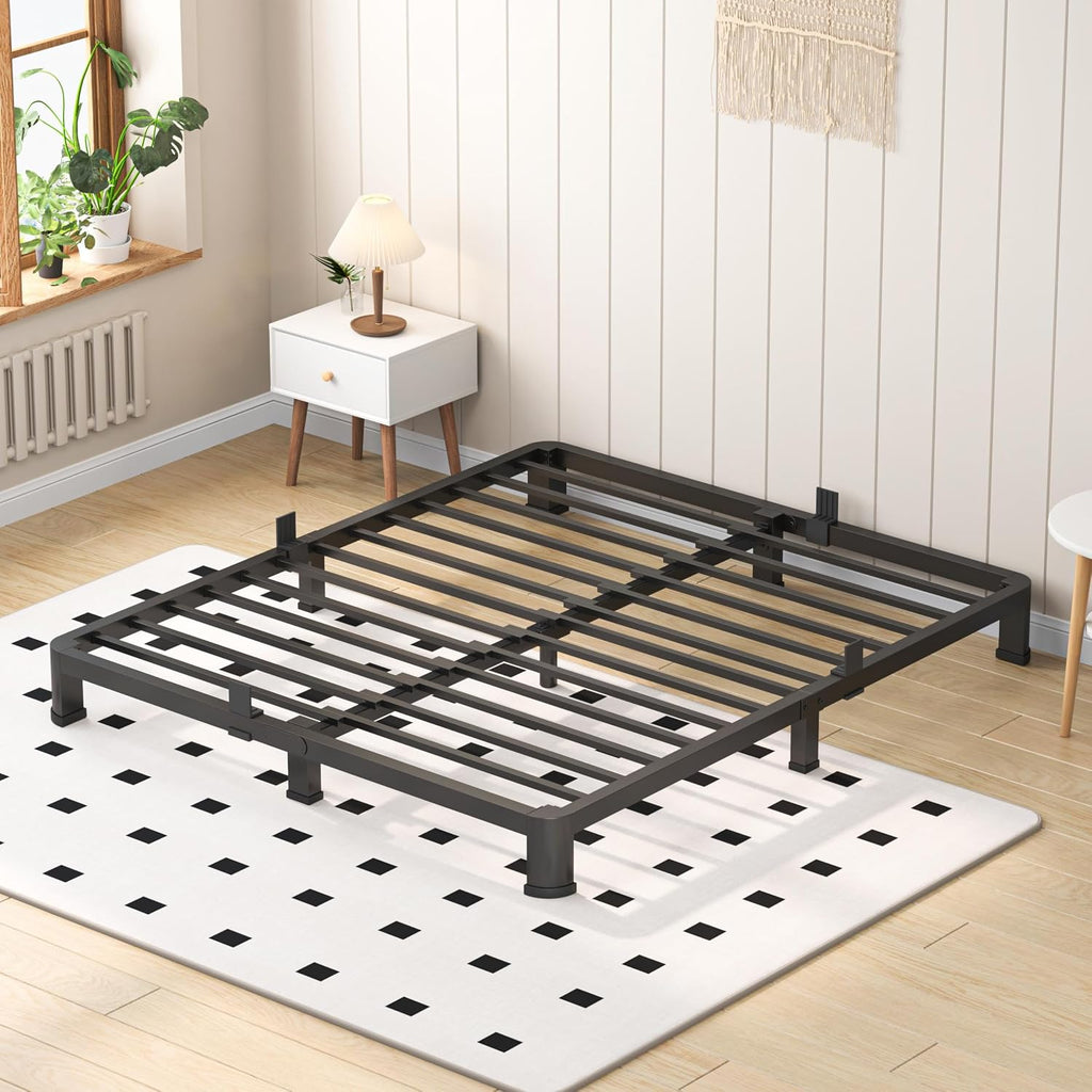 VIPSHOW 4 Inch Queen Heavy Duty 3500 lbs Bed Frame with Round-Corner Legs & Anti-Squeak Design – Quick Assembly Metal Platform, No Box Spring Needed