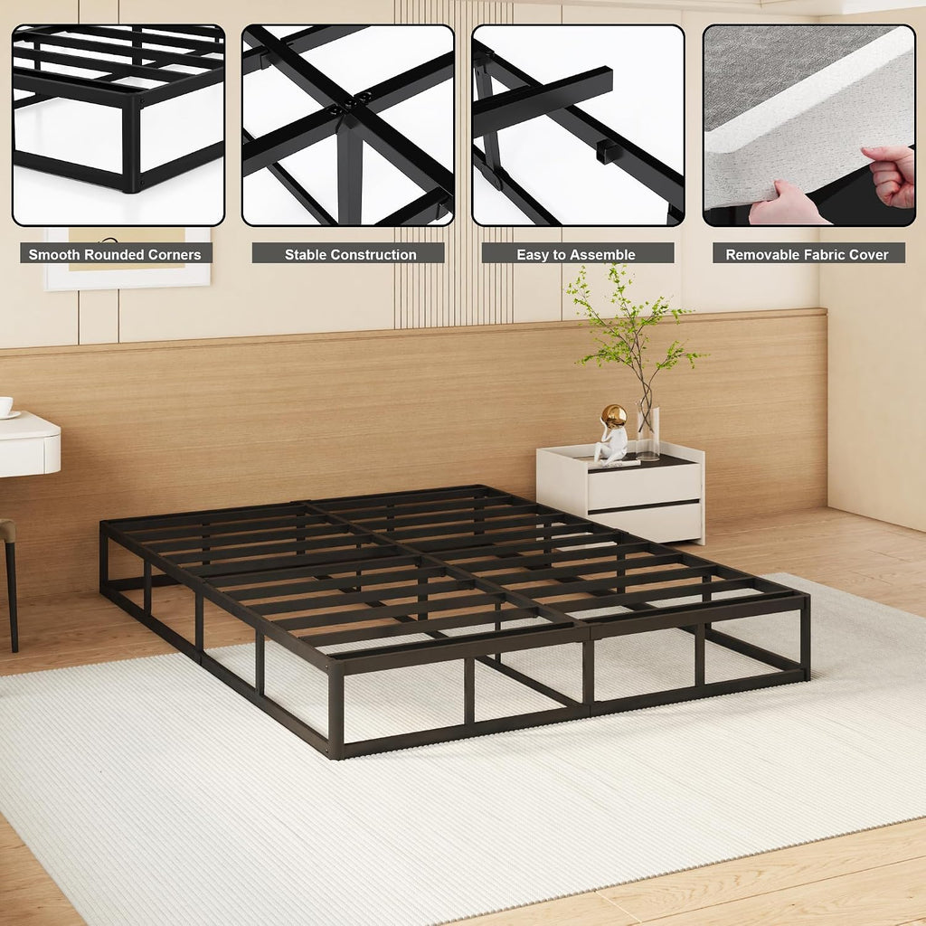 NHODIR 9 Inch Box Spring Full Size Bed Base, Heavy Duty Metal Full Mattress Foundation with Upholstered Fabric Cover, Easy Assembly, Black