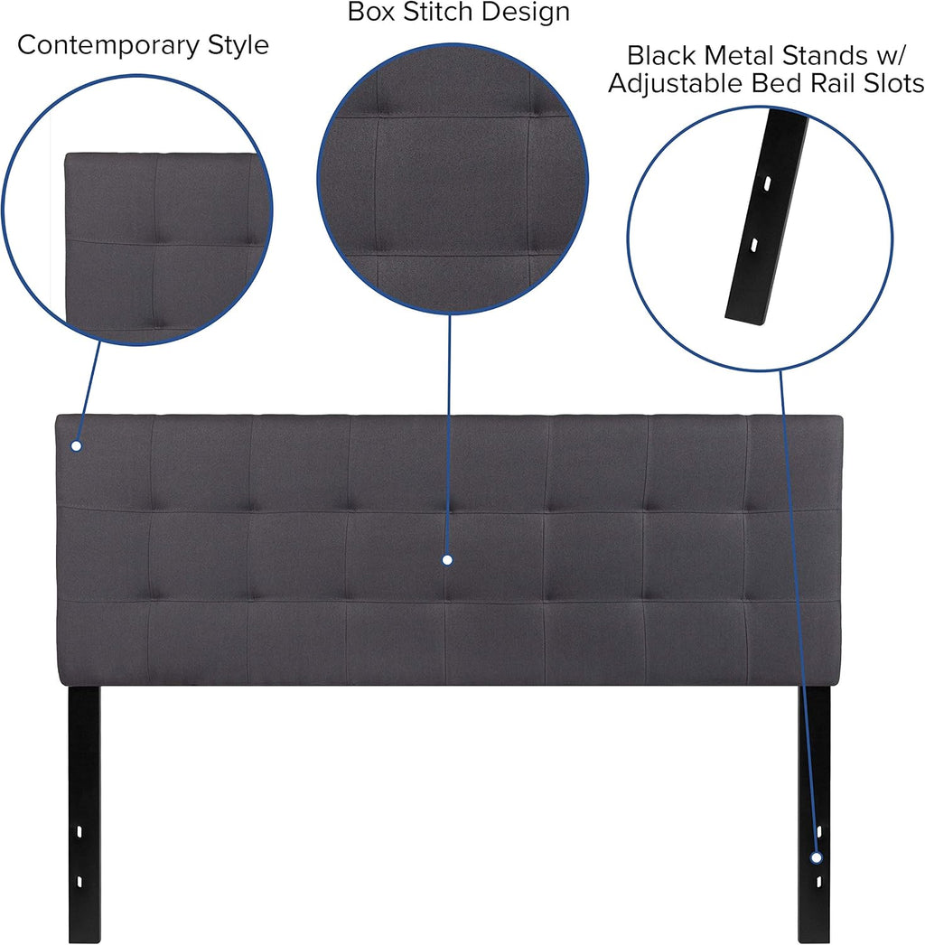 Flash Furniture Bedford Tufted Upholstered Queen Size Headboard in Dark Gray Fabric