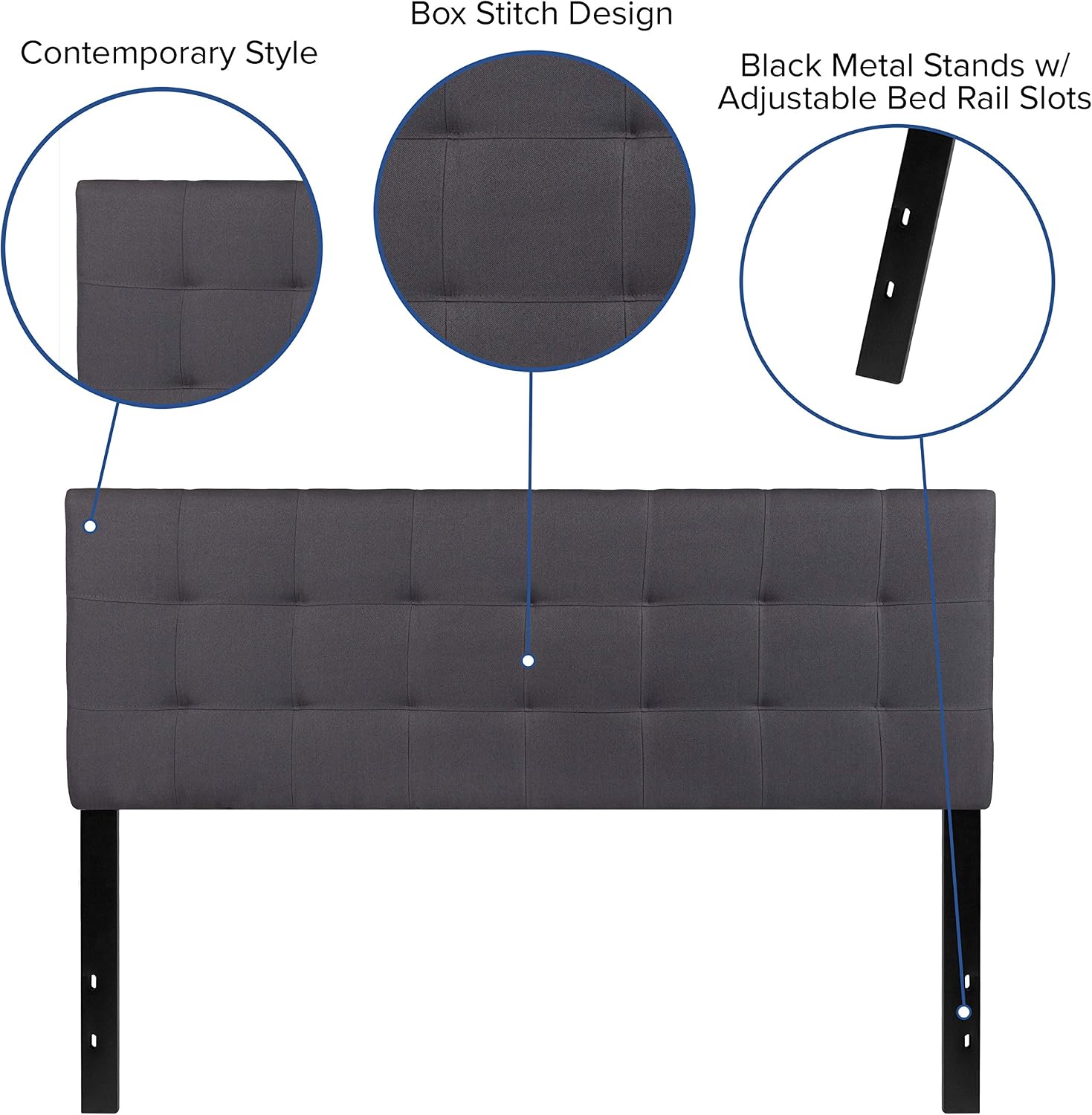 Flash Furniture Bedford Tufted Upholstered Queen Size Headboard in Dark Gray Fabric