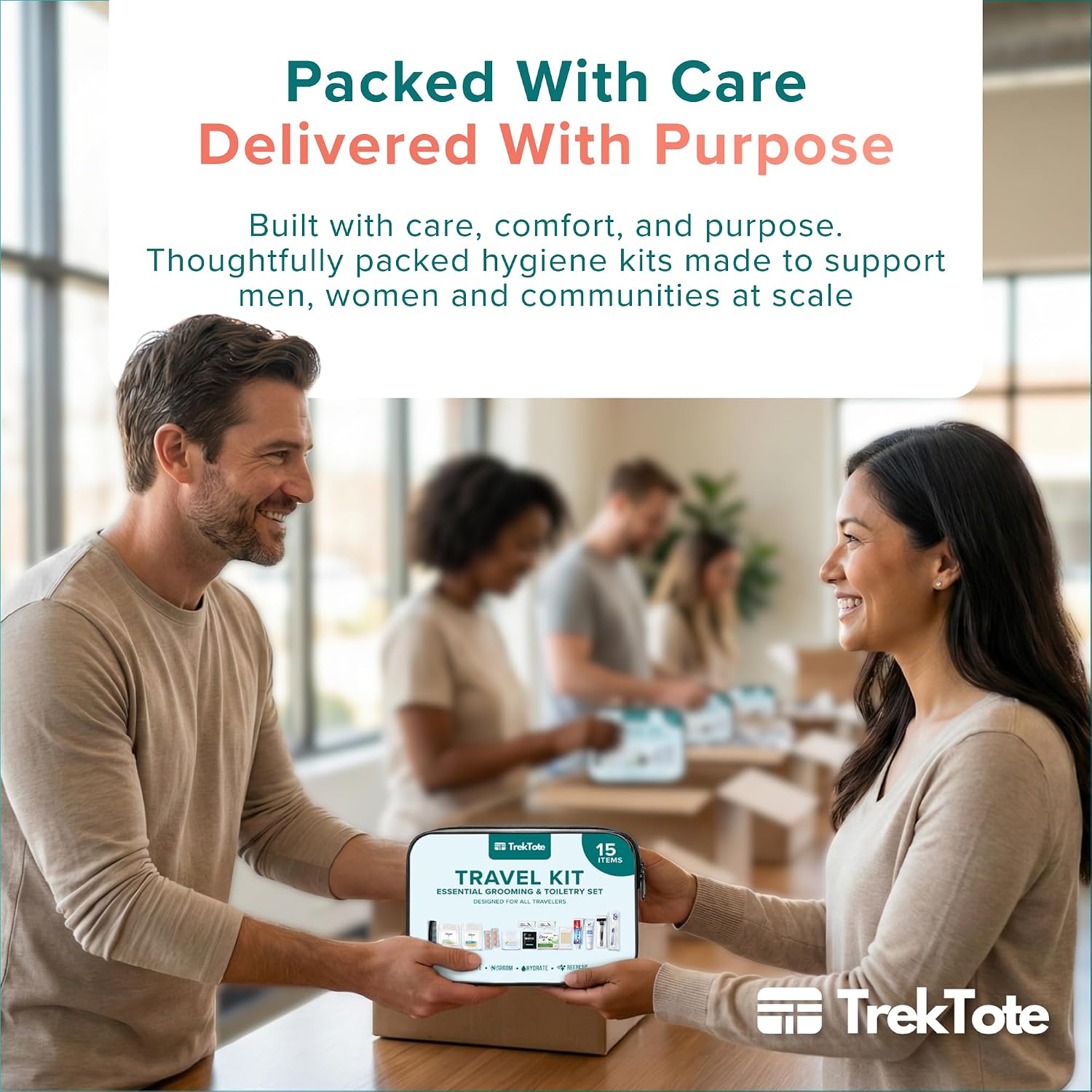 Complete 15 Piece Unisex Travel Hygiene Kit with Toiletries & Personal Care Essentials, TSA-Compliant, Individually Packaged in Clear Bag, Single or Bulk Packs (100 Pack)