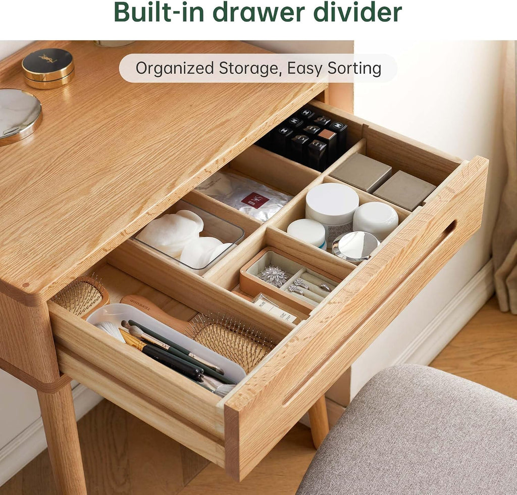 YESWOOD Corner Vanity Desk, Oak Wood Makeup Table for Girls, Study Desk and Vanity for Bedroom, Bathroom, Study Room, 23' D x 15.7' W x 30' H