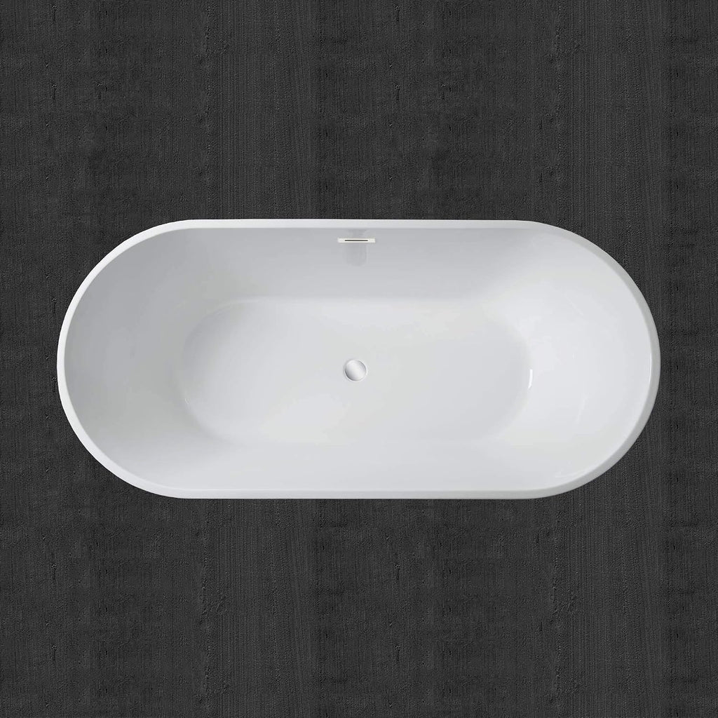 WOODBRIDGE 59' Acrylic Freestanding Bathtub Contemporary Soaking White Tub with Chrome Overflow and Drain,B0014-CH