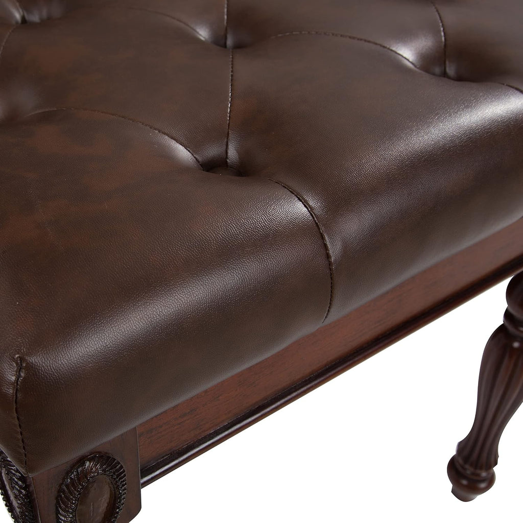 Vanity Stool Bench for Makeup Room, Upholstered Piano Bench with Faux Leather, Shoe Bench with Carved Wood Leg, 18.5' x 14.2' x 19.1' Bed End Benchs, Tool-free Assembly, Walnut &Cherry Brown FD1533BN
