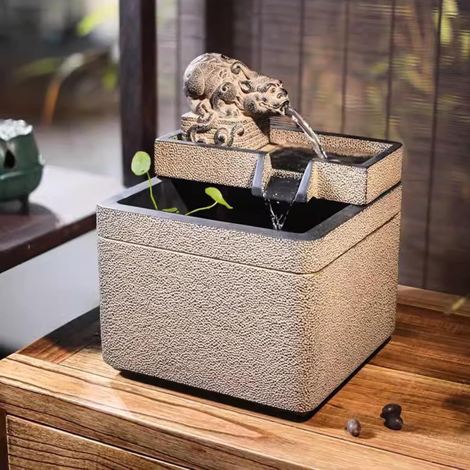 Tabletop Fountain Flowing Water Decoration for Living Room Study and Study Chinese Style Creative Fountain Water Landscape Decoration Desktop Decoration Desktop Fountain (Color : B)