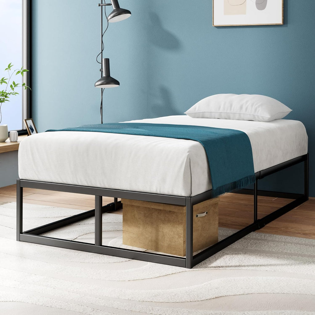 Zinus Joseph 14 Inch Platform Bed Frame, Wood Slat Support, No Box Spring Needed, Eco Friendly WonderBox(TM) Packaging, Easy Assembly, Black, Twin