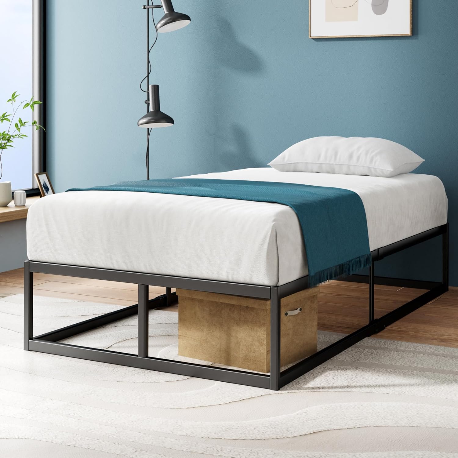 Zinus Joseph 14 Inch Platform Bed Frame, Wood Slat Support, No Box Spring Needed, Eco Friendly WonderBox(TM) Packaging, Easy Assembly, Black, Twin