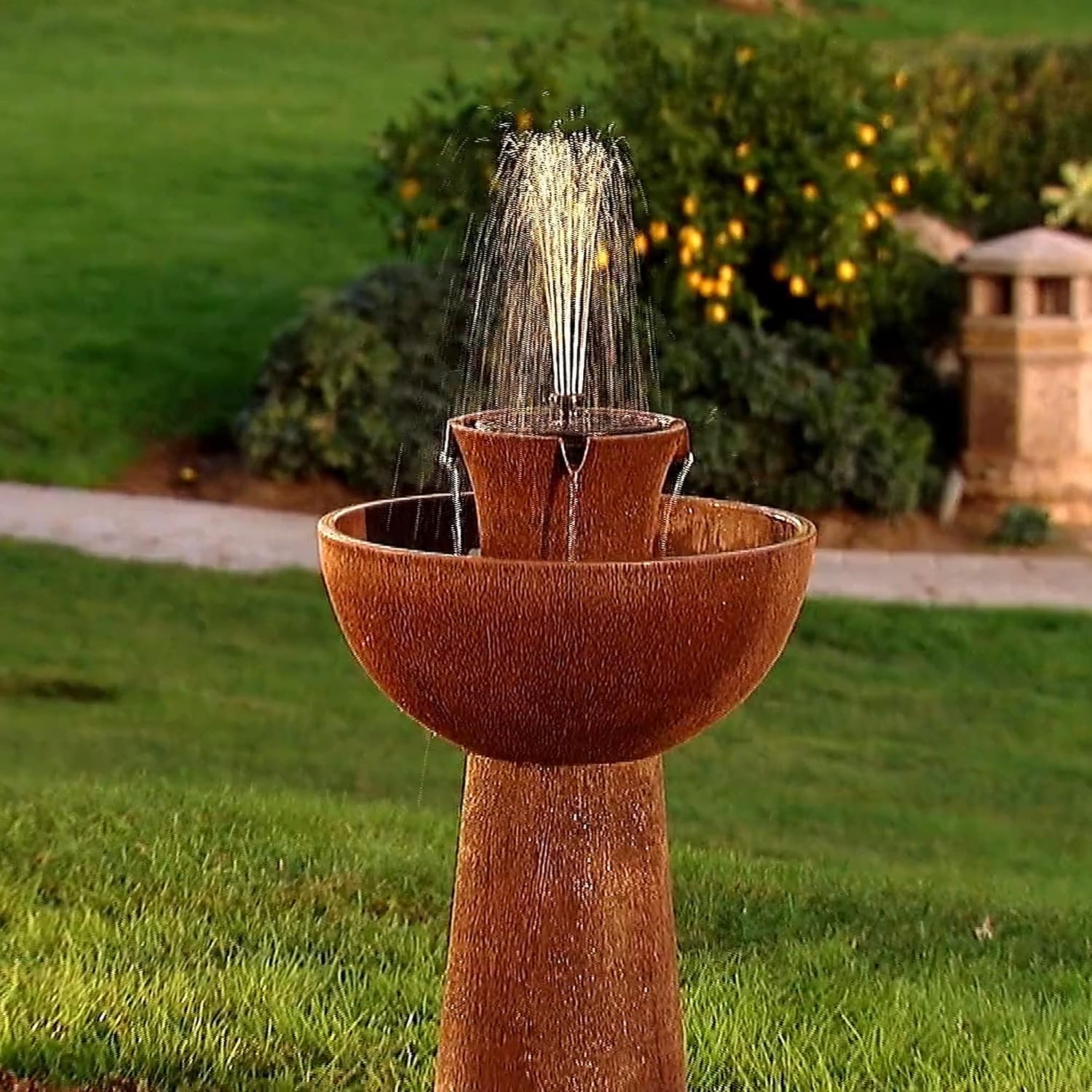 Bernini Alba Cordless Water Fountain, 26' Battery Powered Water Fountains with 3-in-1 Finial, Outdoor or Indoor for Garden, Patio, Porch, & Home, Water Fountain Tower & Planter for Backyard (Taupe)