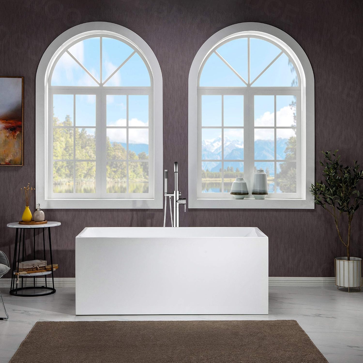 WOODBRIDGE 67' Acrylic Freestanding Bathtub Contemporary Soaking White Tub with Chrome Overflow and Drain，B0086-C-Drain&O