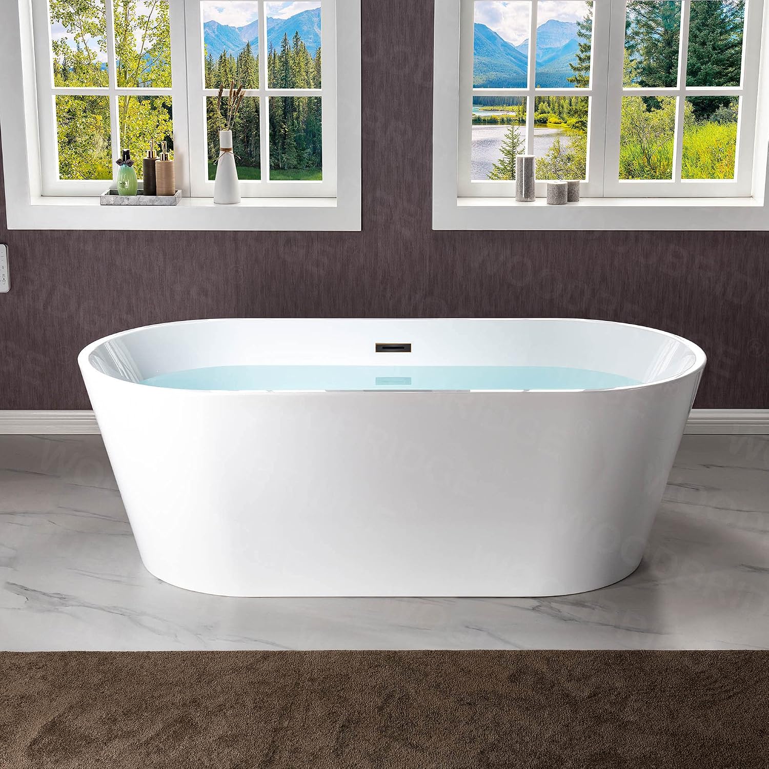 WOODBRIDGE 67' Acrylic Freestanding Bathtub Contemporary Soaking White Tub with Oil-Rubbed Bronze Overflow and Drain，B0013-ORB