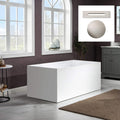 WOODBRIDGE 59' Acrylic Freestanding Bathtub Contemporary Soaking White Tub with Brushed Nickel Overflow and Drain，B0085-B/N-Drain&O