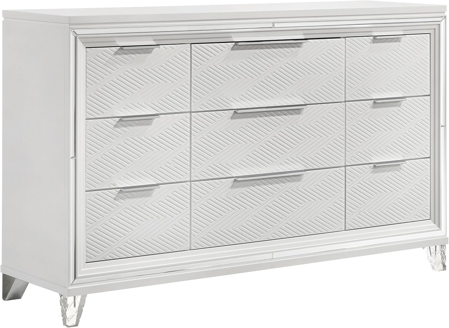 Coaster Home Furnishings Marmore Contemporary 5-Piece Bedroom Set Boucle Upholstered Eastern King Size LED Panel Bed Frame 64-inch Headboard White 224961KE-S5