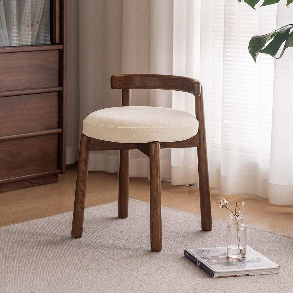 YESWOOD Oak Wood Swivel Vanity Stool, 360 Swivel Chair for Makeup Room, Fully Assembled Makeup Chair, Vanity Bench for Bathroom & Living Room, Walnut Color