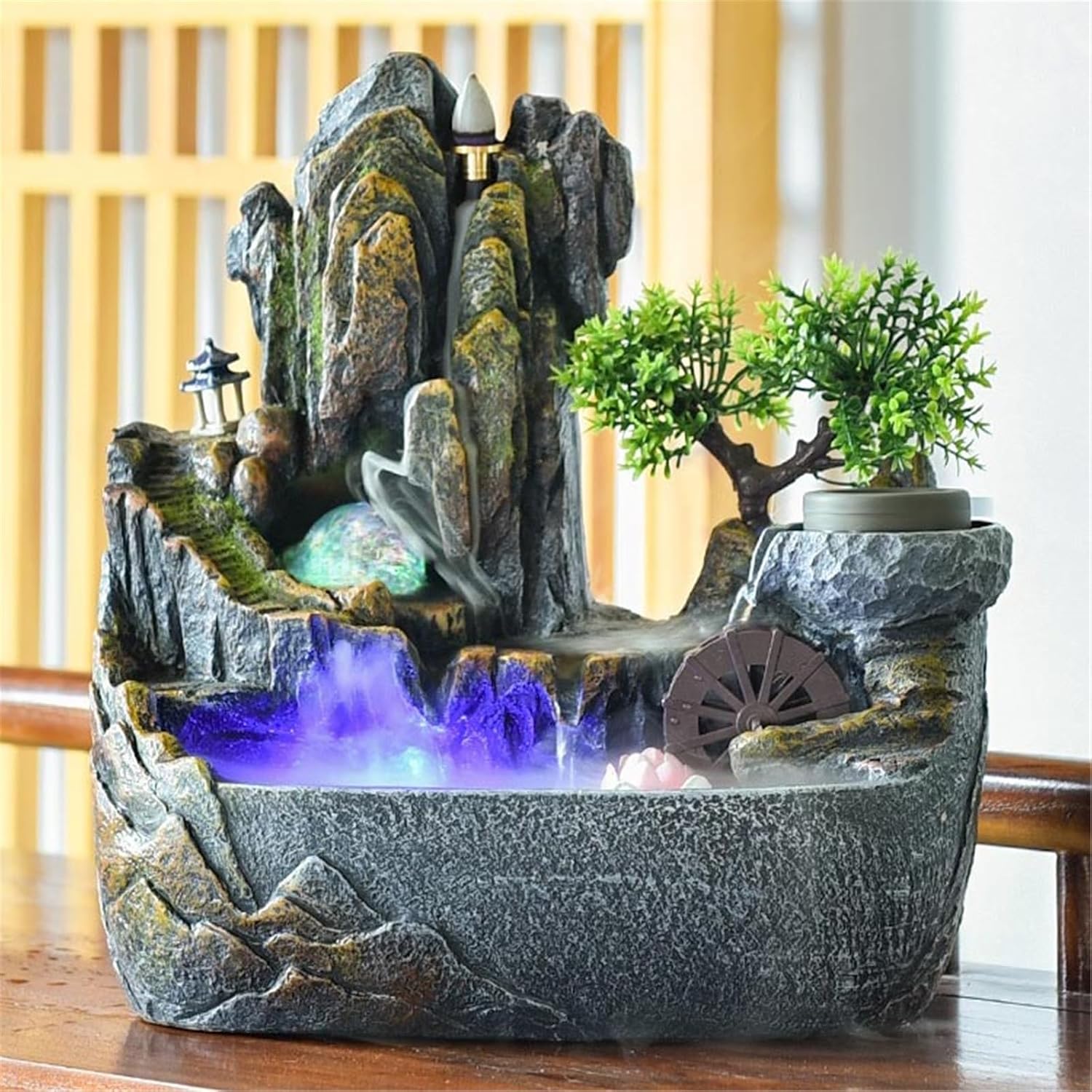 Tabletop Fountain Rockery Stream Tabletop Fountain, Meditation Indoor Waterfall for Home Office(Medium)