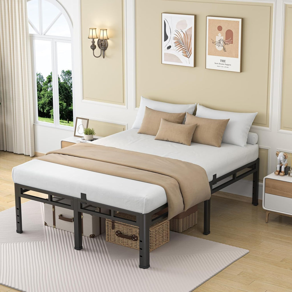 NKZ California King Size Bed Frame 22 Inch, Metal Bed Frame & Box Spring 2 in 1 Platform with Round Corner Legs, 4000Lbs Heavy Duty Tall Metal Frame, Headboard Hole, Noise-Free, Easy Assembly