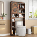 Over the Toilet Storage Cabinet with Farmhouse Sliding Barn Door, Above Toilet Organizer with Toilet Paper Holder Stand, Behind Toilet Shelf, Space Saver for Restroom, Bathroom, Laundry, Brown