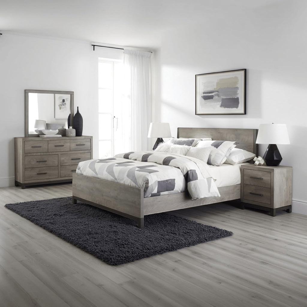 Benzara Zephyr 4 Pc Queen Size Bedroom Set- Light Gray- Brown- Modern Style