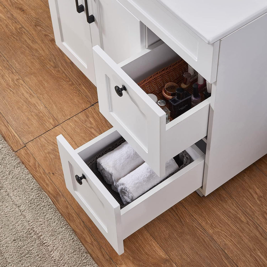 36 Inch White Freestanding Bathroom Vanity with Ceramic Sink Combo, Modern Storage Vanity with 2 Soft-Closing Doors & 2 Drawers, Ideal for Medium-Sized Bathrooms